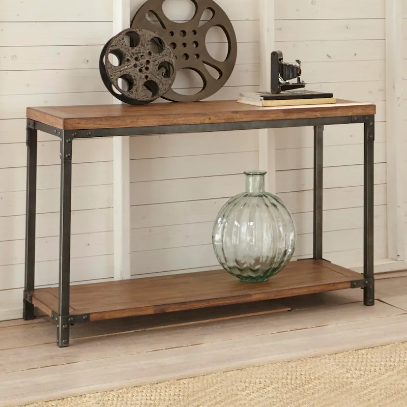 Steve Silver Leyburn Industrial Wood and Metal Console Table