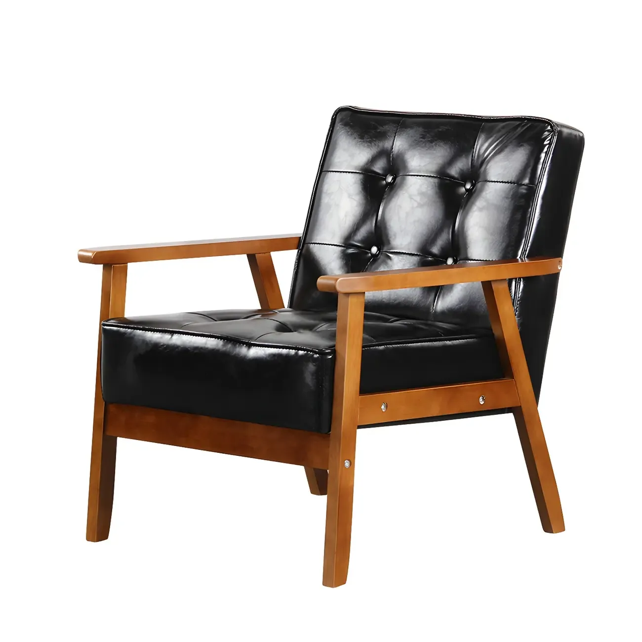 Modern Leather Tufted Accent Chair with Wood Frame