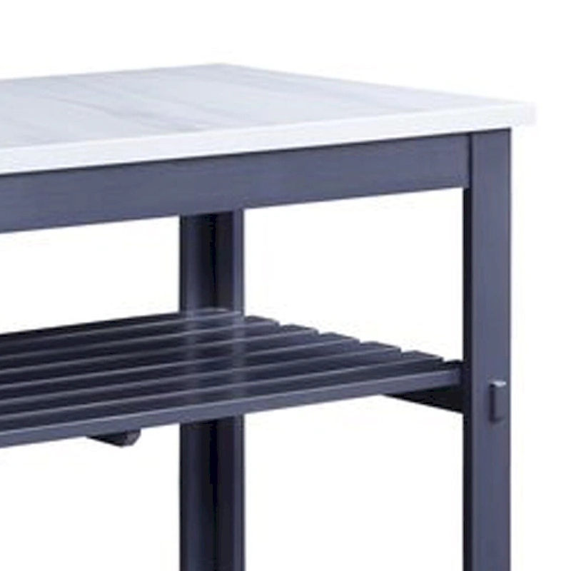 50 Inch Kitchen Island, Faux Marble Top, 2 Slatted Shelves, Gray