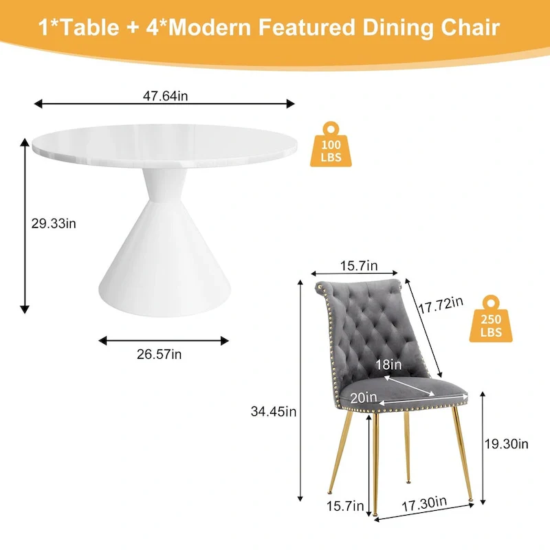 48  Light Luxury White High Gloss Large Countertop Dining Table with Velvet Dining Chair Set
