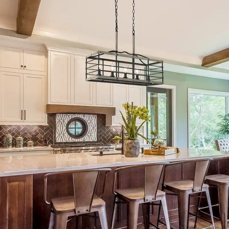 Farmhouse 5-Light Wood Grain Chandelier Kitchen Island Lights - L26 XW10.2 XH19.7