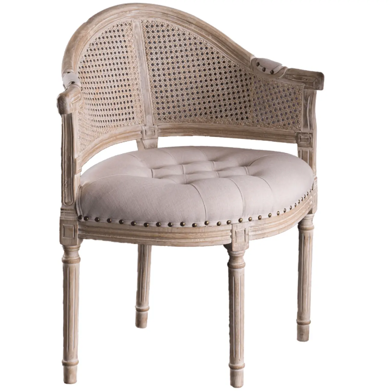 Rustic Rattan Upholstered Wood Dining Chair