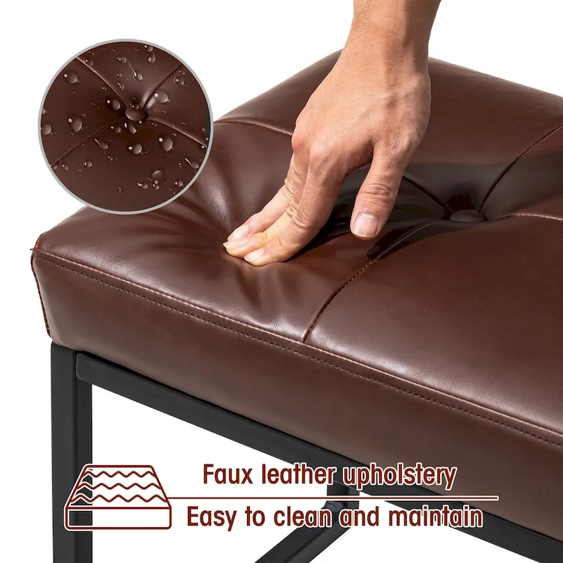 Glitzhome Set of 2 24 W Modern PU Leather Button-tufted Ottoman Foot stool