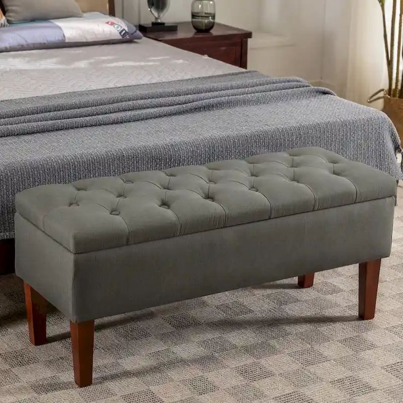 Fabric Storage Ottoman Bench with Rubberwood Legs – 40.9x19.3x15.35 in, 265 lbs Capacity