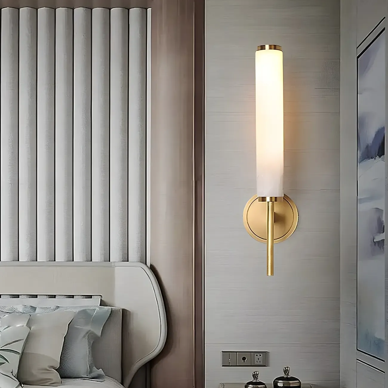 Modern Gold Cylinder Stone Wall Sconce led Light for Bedroom