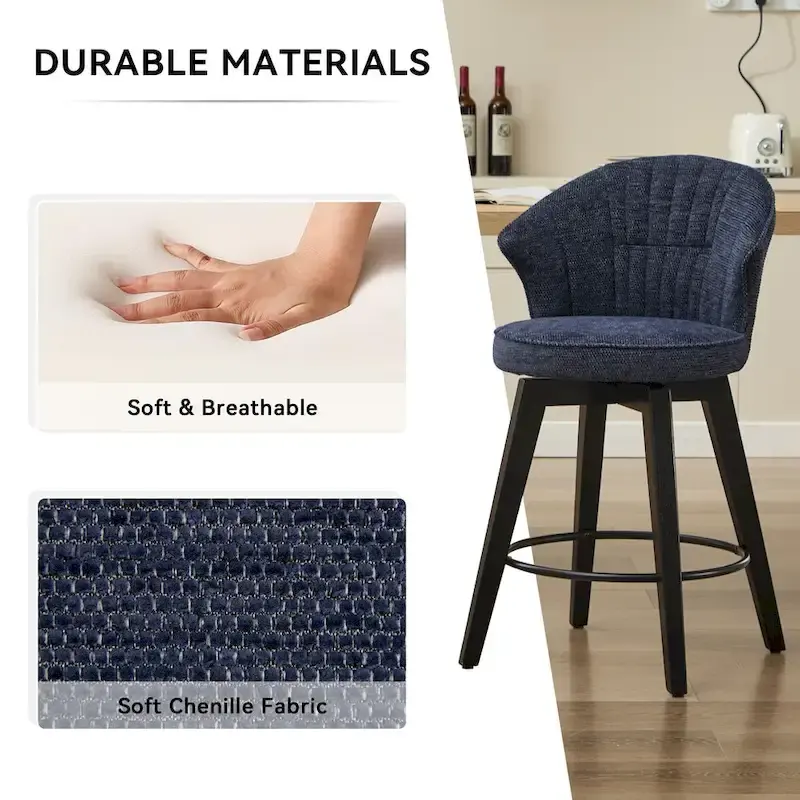 25-Inch Wing Back Swivel Counter Height Bar Stool with Chenille Upholstery