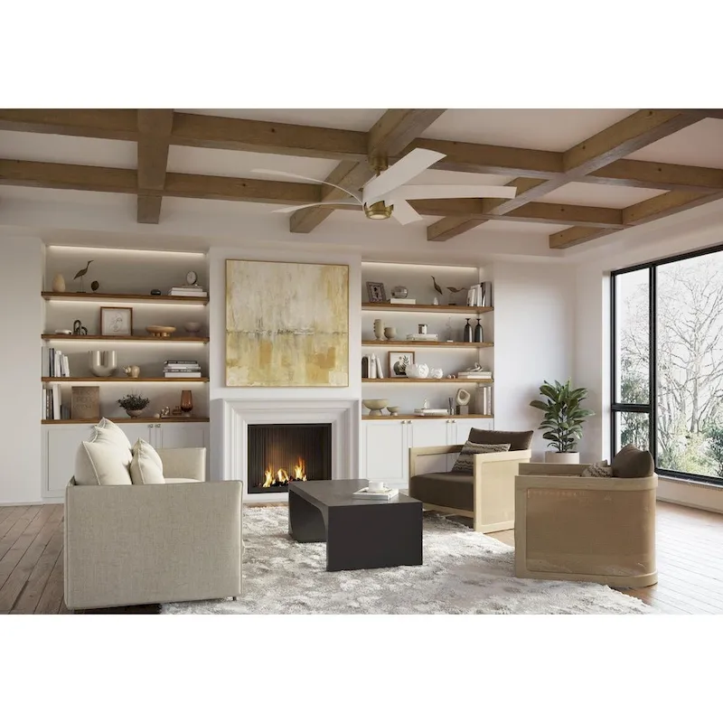 Insigna Collection 72-in Six-Blade Vintage Brass Contemporary Ceiling Fan with Matte Black Blades - 72 in x 72 in x 14.75 in