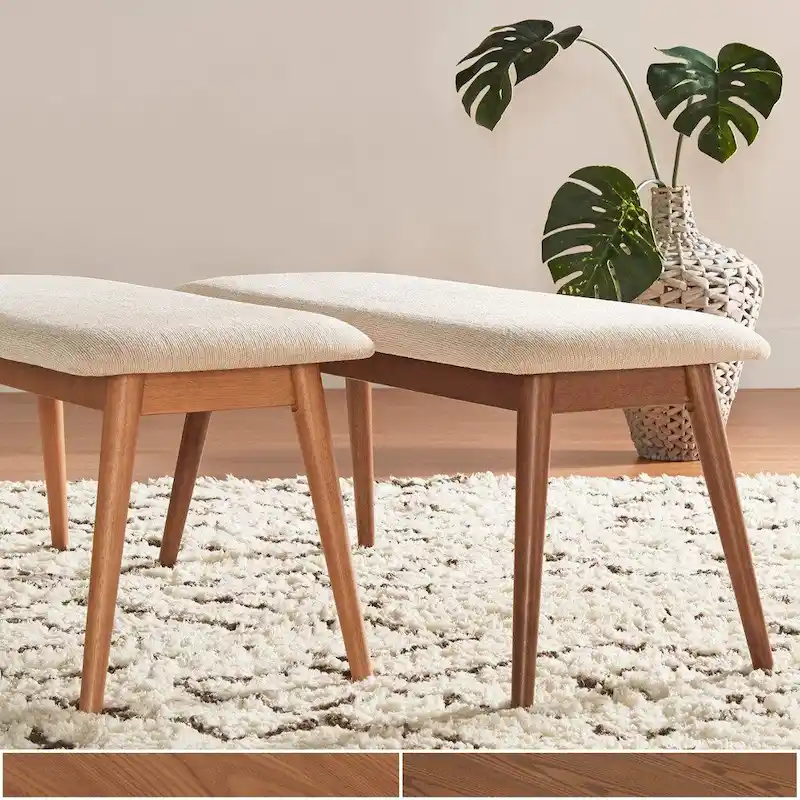 Natural / Brown Mid-Century Upholstered Dining Bench, Seats 1