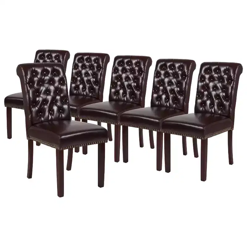 Merrick Lane Upholstered Parsons Chair with Nailhead Trim - Set of 6