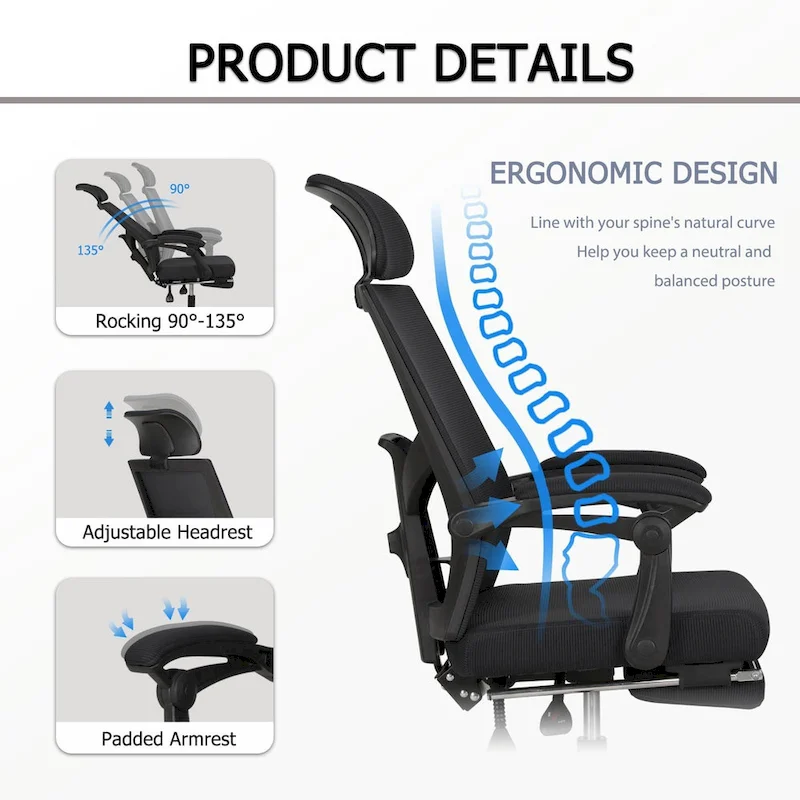 Office Chair With Foot Rest Ergonomic Swivel Mesh Task Office Chair