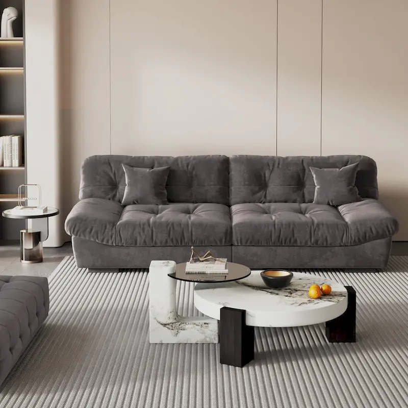 Velvet Loveseat Sofa - 2 Seater - Beige/Grey/Pink