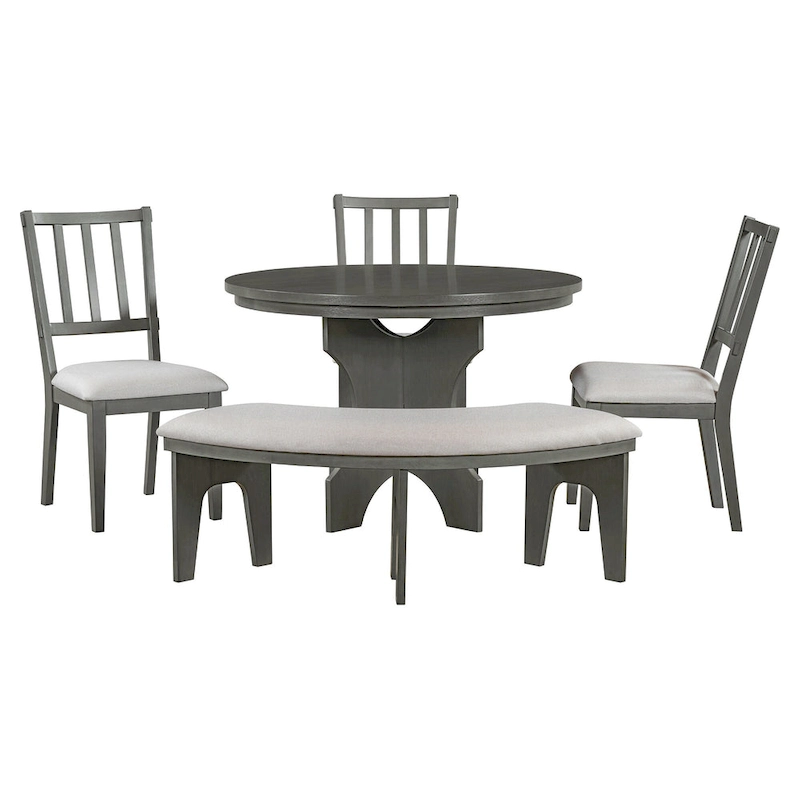 Modern Country Dining Table and Chair Sets Multi-Functional Dining Table and Chair Sets with Curved Table Base and Curved Bench