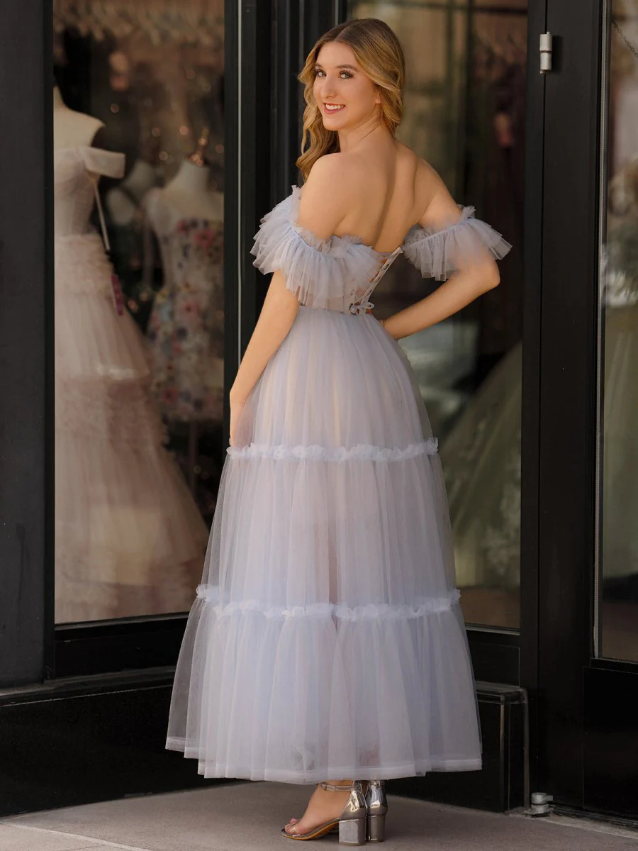 A-Line Corset Ruffled Tulle Prom Dress
