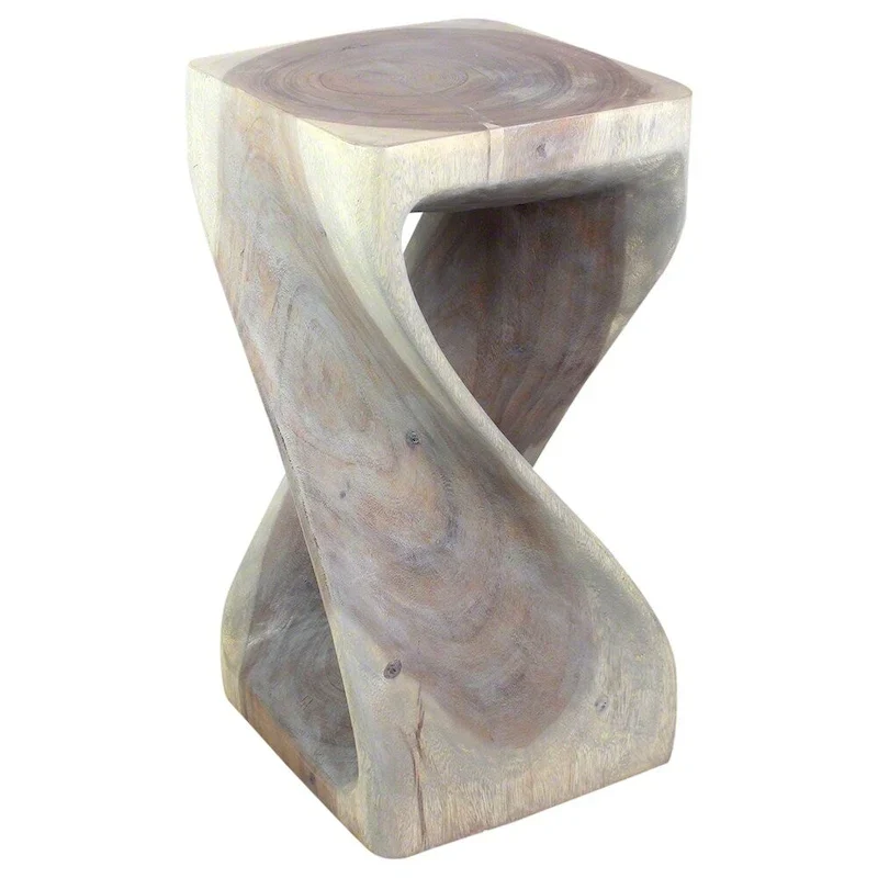 Haussmann Original Wood Twist Stool 12 X 12 X 23 In High Grey Oil - 12 x 12 x 23