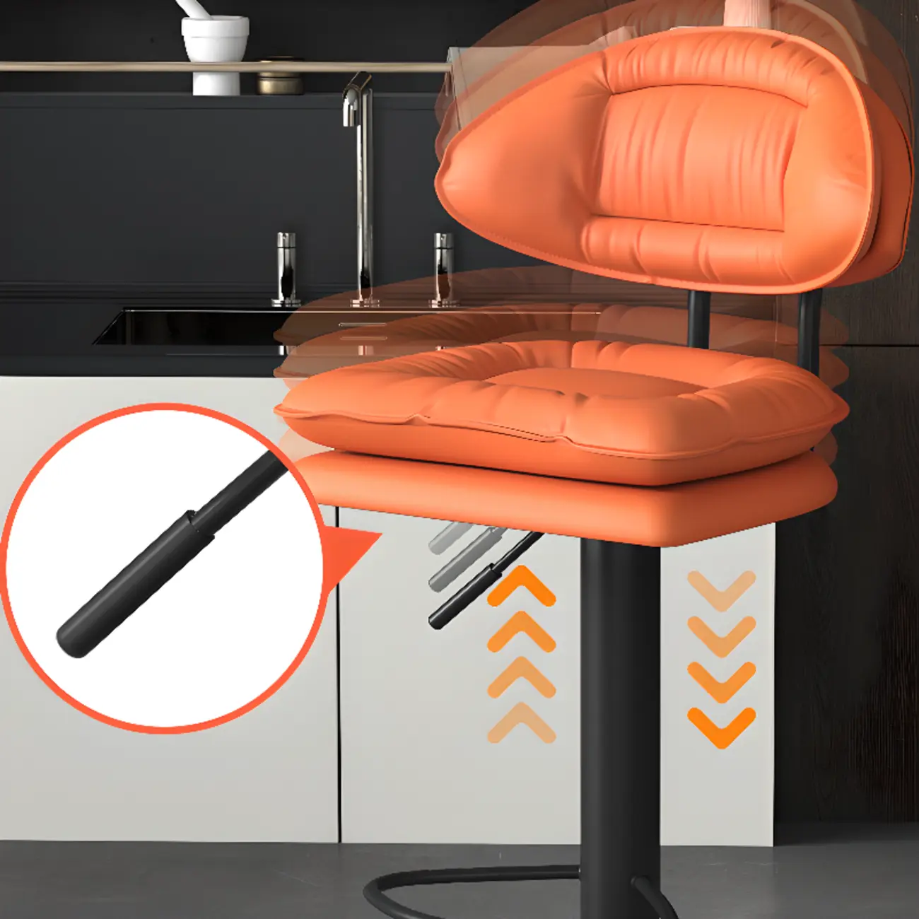 Modern Low Back Bar Chair Adjustable Swivel PU Leather