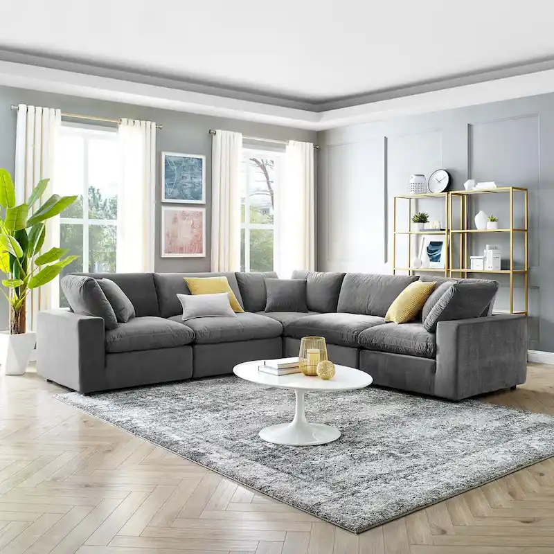Commix Down Filled Overstuffed Velvet 5-Piece Sectional Sofa