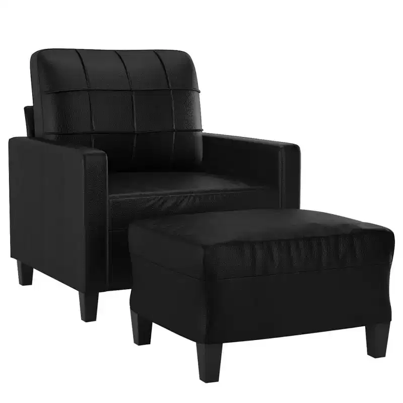 vidaXL Sofa Chair with Footstool Black 23.6 Faux Leather - Black