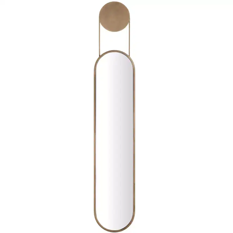 Mid-century Modern Antique Brass Oval Hanging Decorative Wall Mirror - Horizontal or Vertical Wall Mount