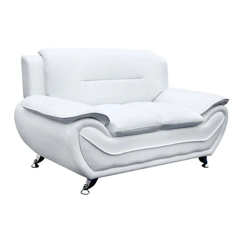 Faux Leather Loveseat for 2 – Pillow Armrest & Stainless Steel Legs | Cream White / Grey / Red