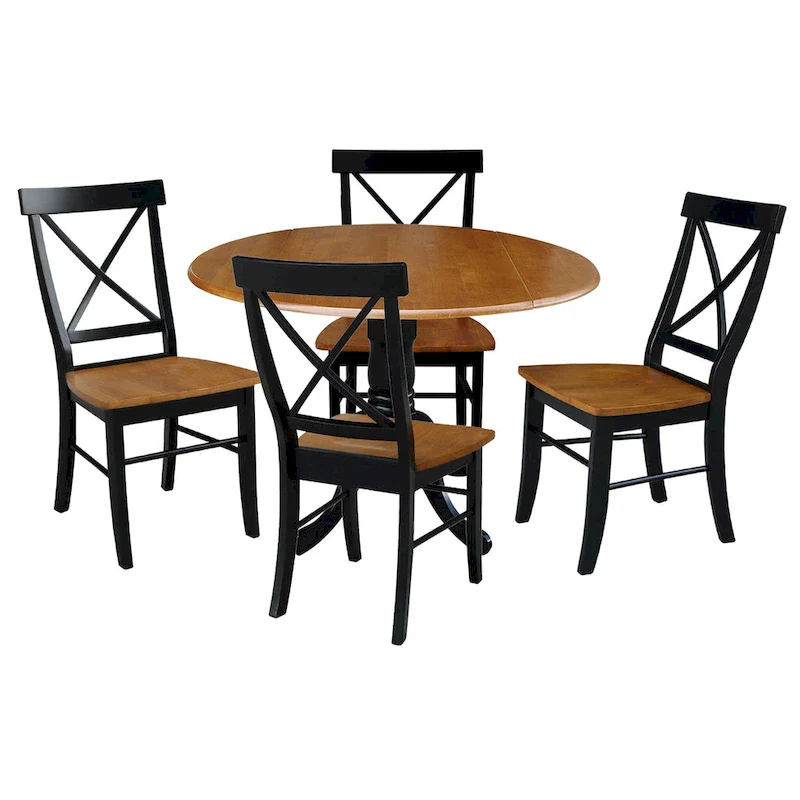42 in. Drop Leaf Table with 4 Cross Back Dining Chairs - 5 Piece Set