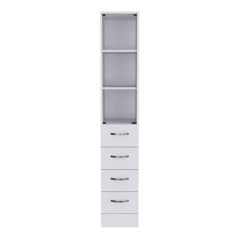 Vanguard Linen Cabinet, Three Shelves, Four Drawers -White
