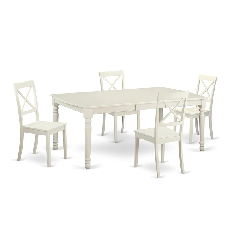 East West Furniture 5 Piece Dining Table Set- a Rectangle Kitchen Table and 4 Kitchen Dining Chairs, Linen White