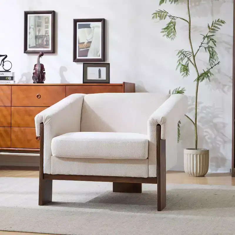 Okak 34 Modern Accent Chair with Comfy Upholstery Deep Cushions Solid Wood Mid-Century Armchair for Living Room Bedroom Waiting Room