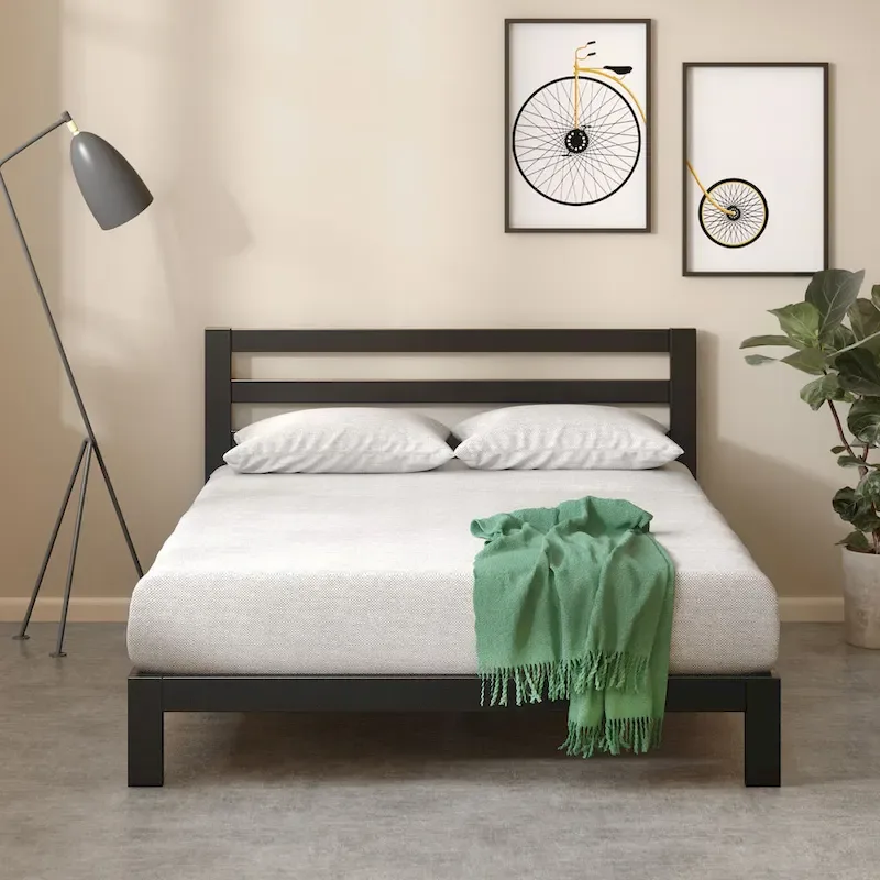 Priage by ZINUS Black Metal Platform Bed Frame with Headboard
