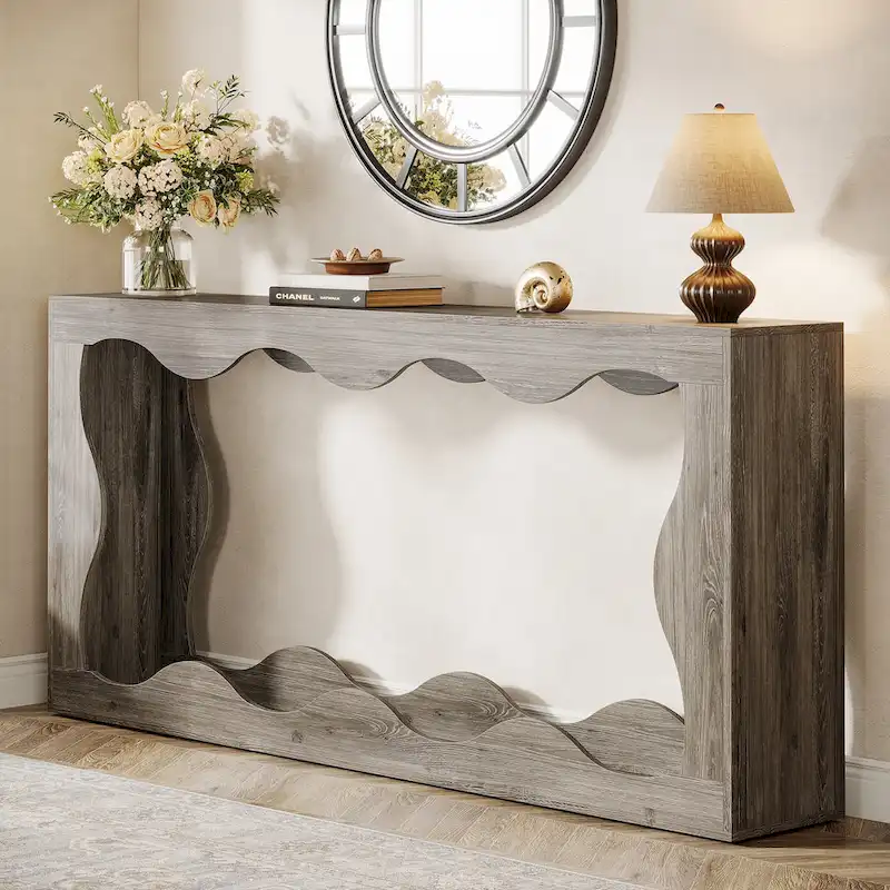 63-Inch Wood Console Table, Rectangular Entryway Table for Living Room, Rustic Brown