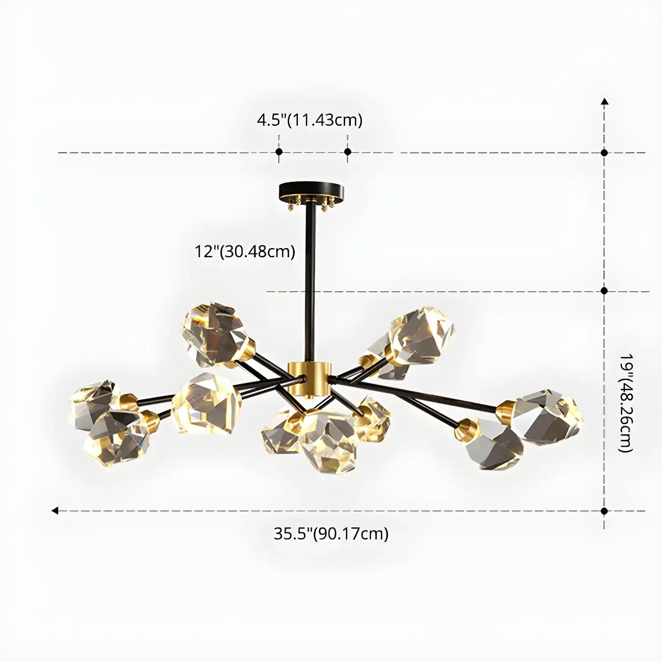 Modern Crystal Brass Sputnik Chandeliers in Black-Gold
