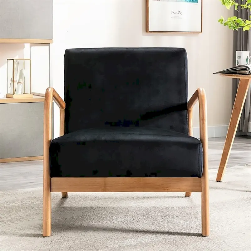 Velvet/ Wood Mid-century Modern Armchair