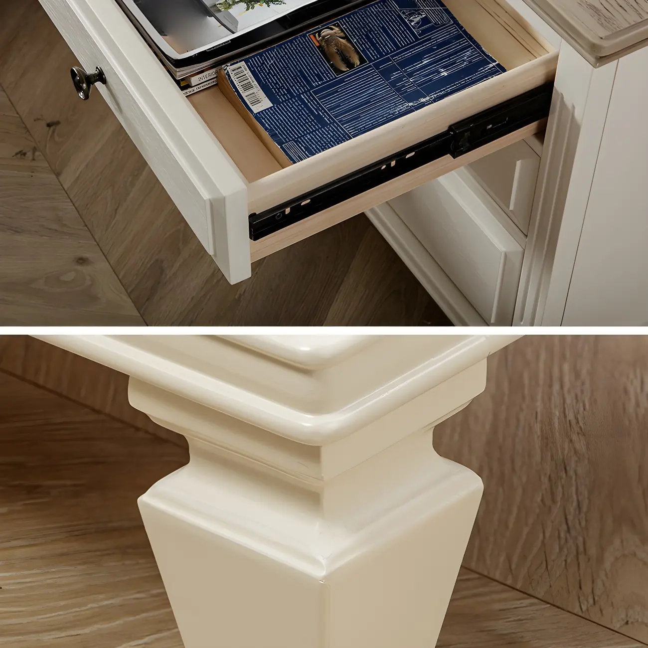 Beige Oak Wood 3-Drawer Standard Nightstand