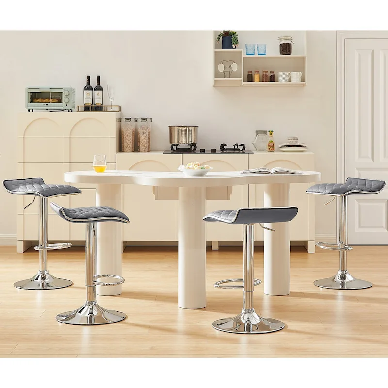 VECELO Barstools Adjustable Height Faux Leather Backless Modern Swivel Bar Stools, Bar Stools Set of 4