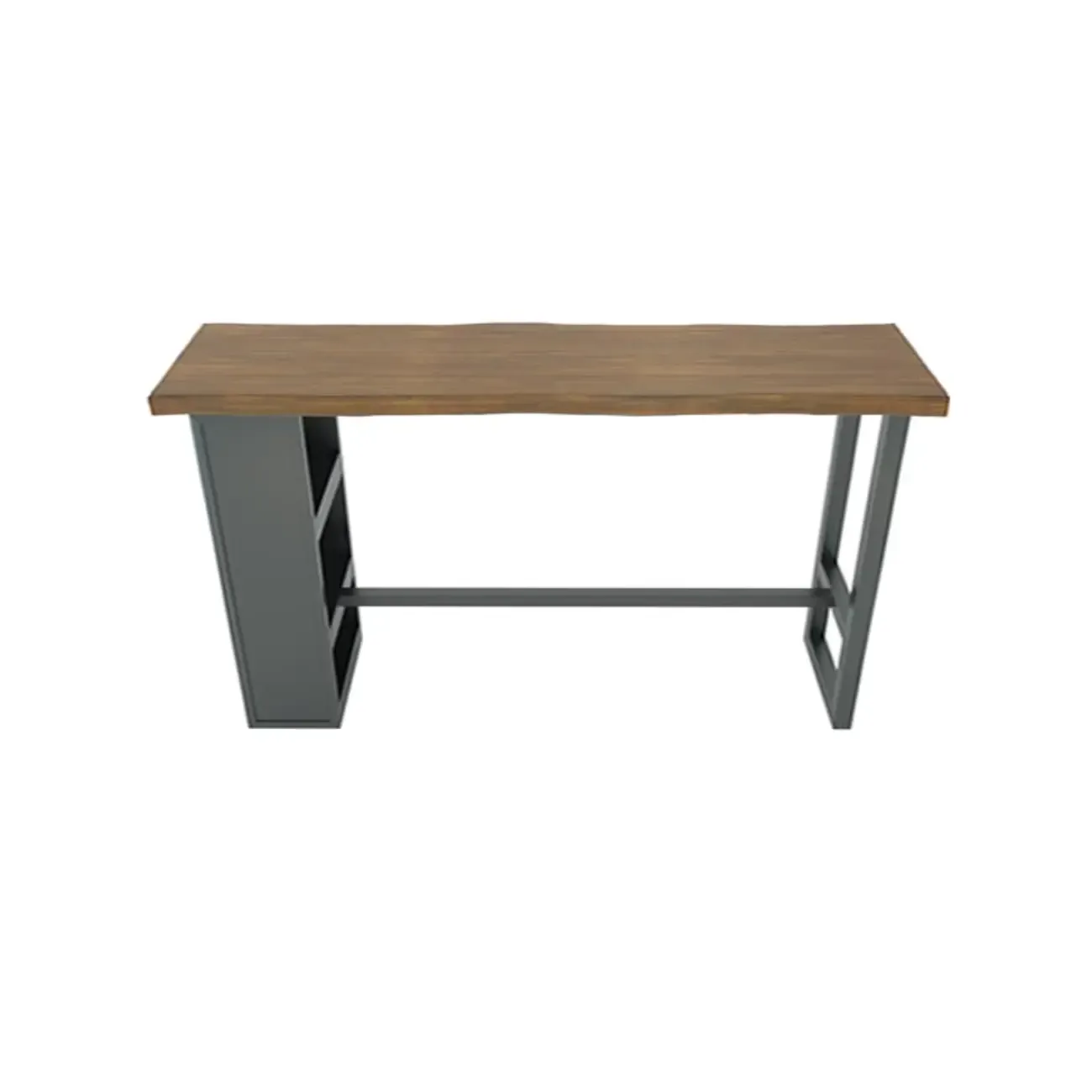 Industrial Brown Wooden Bar Height Table Metal Base with Shelves