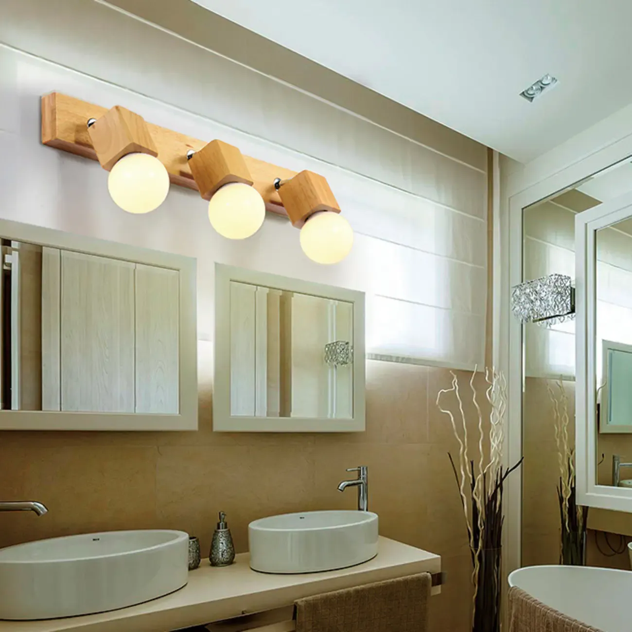 Modern Wooden Multi-Light Bathroom Vanity Light with Hardwired