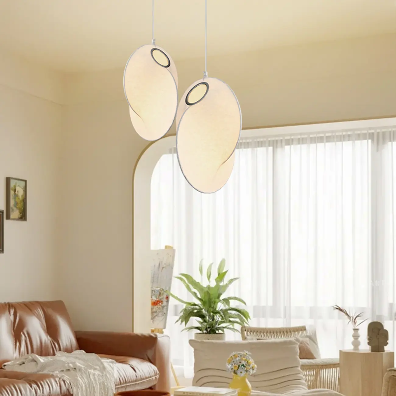 Modern White Fabric Adjustable Living Room Pendant Light