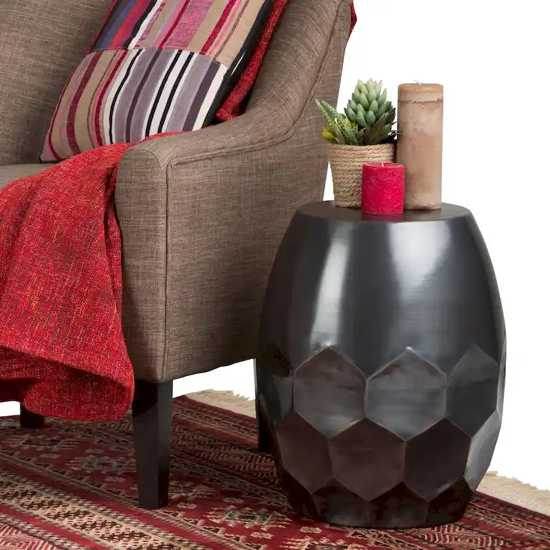 Industrial Metal Accent Side Table – 16-Inch Wide, 4 Color Options, Living Room End Table
