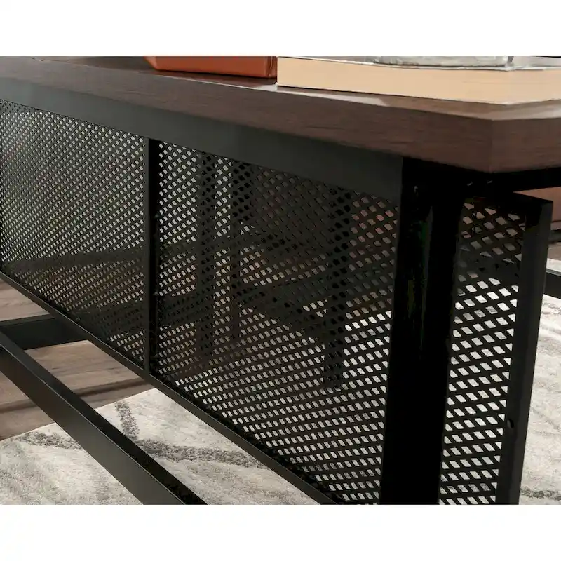 L-Shaped Office Desk with 3 Drawers and File Drawer, Barrel Oak Finish