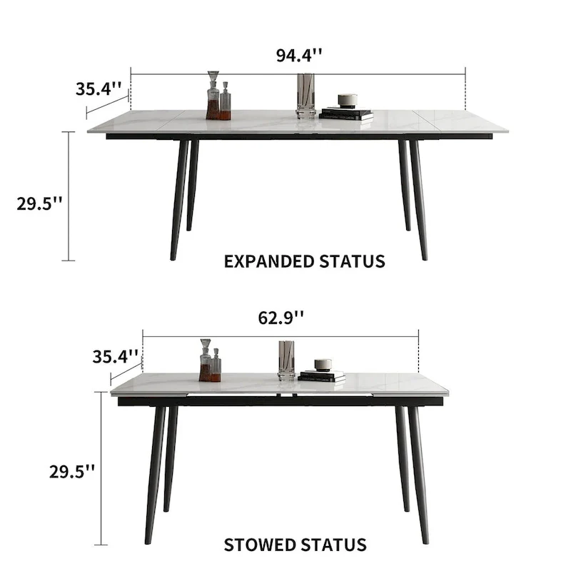 62.9 inch to 94.4 inch Extendable Dining Table Set with Sintered Stone Top 6 Chairs