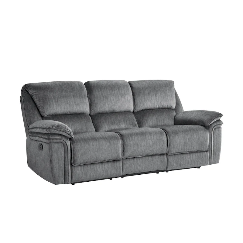 Muir 89 Inch Manual Double Recliner Sofa, Gray, Microfiber, Tufted Back