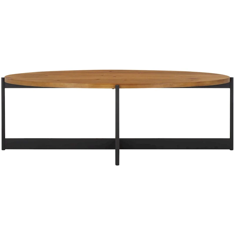 Natural Brown Oval Coffee Table, Fir Wood Top & Black Metal Base