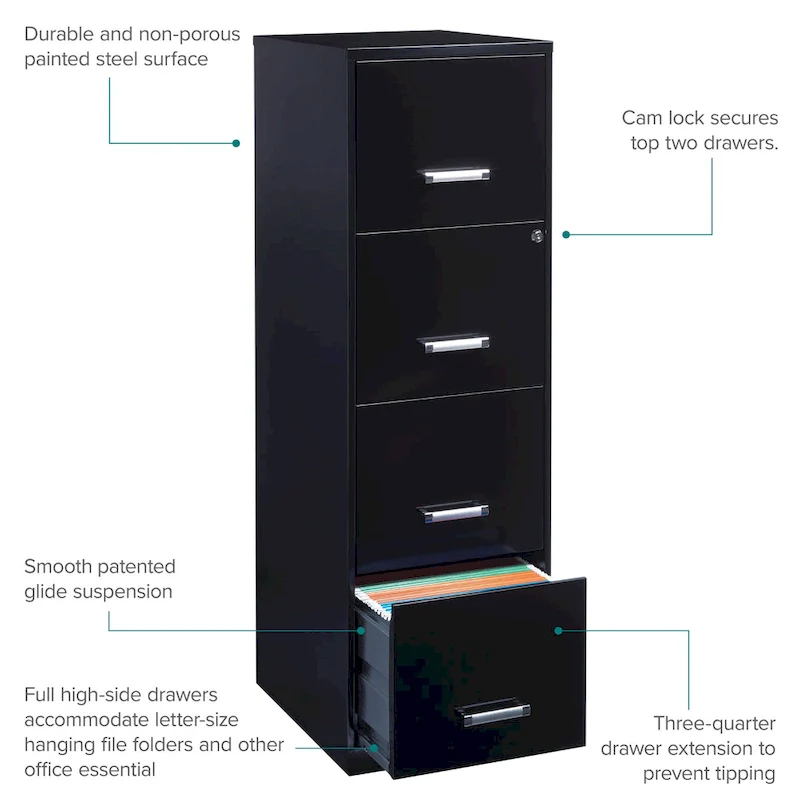 Space Solutions 18-inch Deep 4-drawer Black Metal File Cabinet