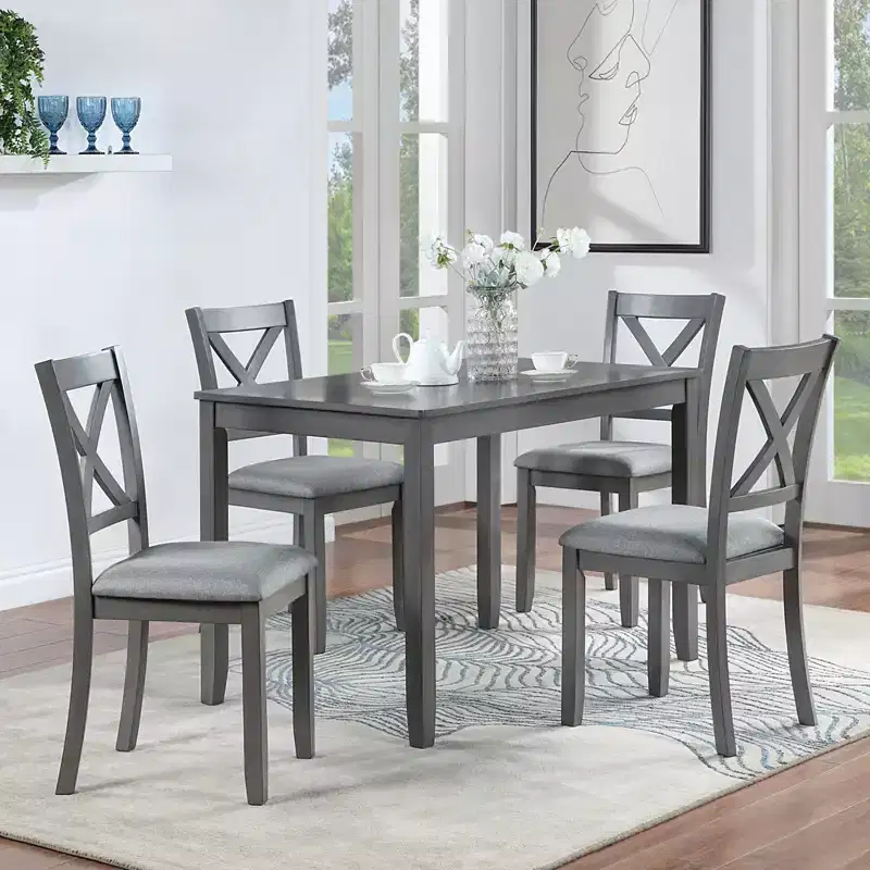 GDFStudio Loren 5-Piece Dining Set with Solid Wood Frame and Upholstered Chairs