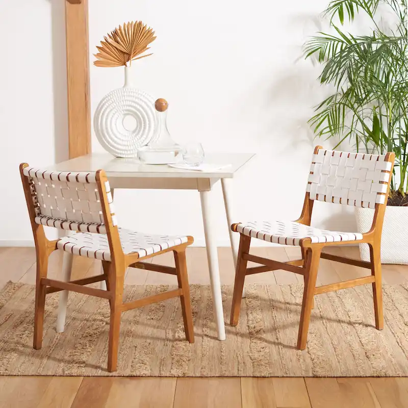 SAFAVIEH Hildred Woven Leather Dining Chair - Cognac / Natural - 20Wx22Dx33H