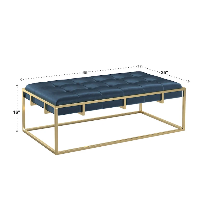 Perdita Gold Finish Velvet Rectangular Tufted Ottoman