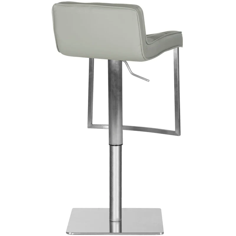 Grey / White Contemporary Adjustable Swivel Bar Stool with Quilted PU Leather & Stainless Steel Frame, 24.8-34.2 Inch, 1-Person