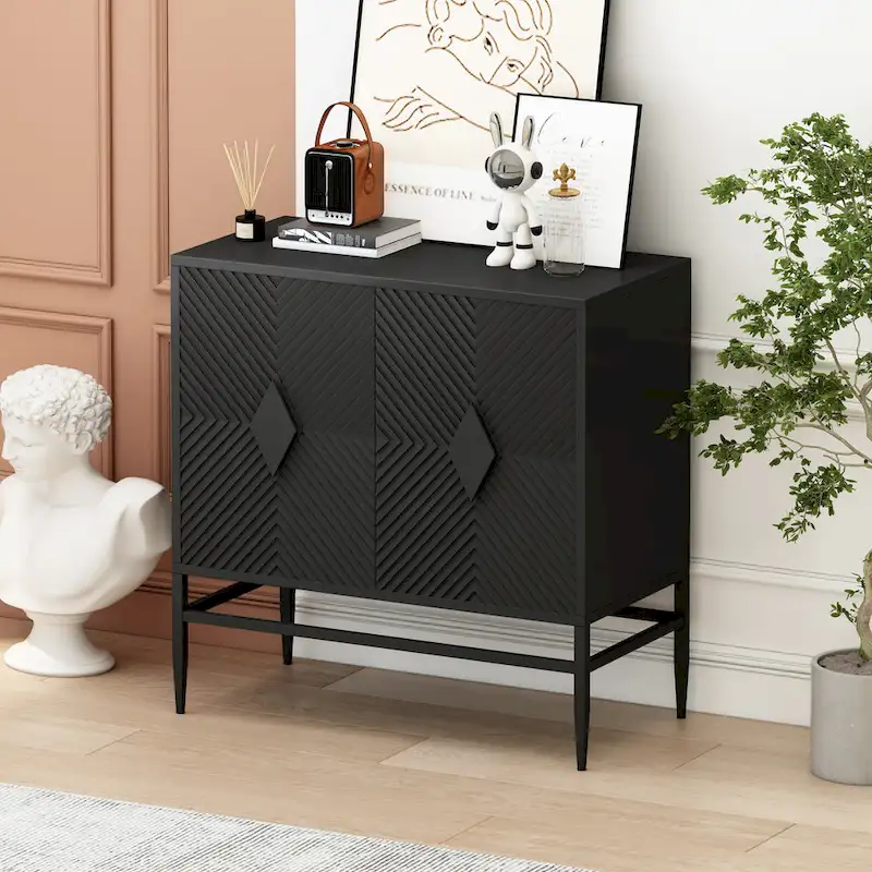 31.50  2 Door Wooden Storage Cabinet Accent Cabinet with Metal Leg Featuring Two-tier Storage, for Living Room, Entryway