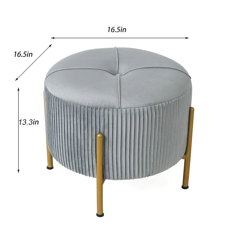 Adeco Round Ottoman 16.5 Foot Rest Stool with Metal Legs
