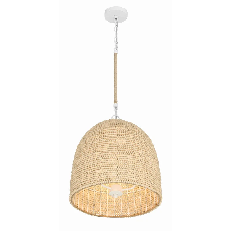 Jasper 3 Light Matte White & Natural Wood Pendant - 16 W x 17.5 H