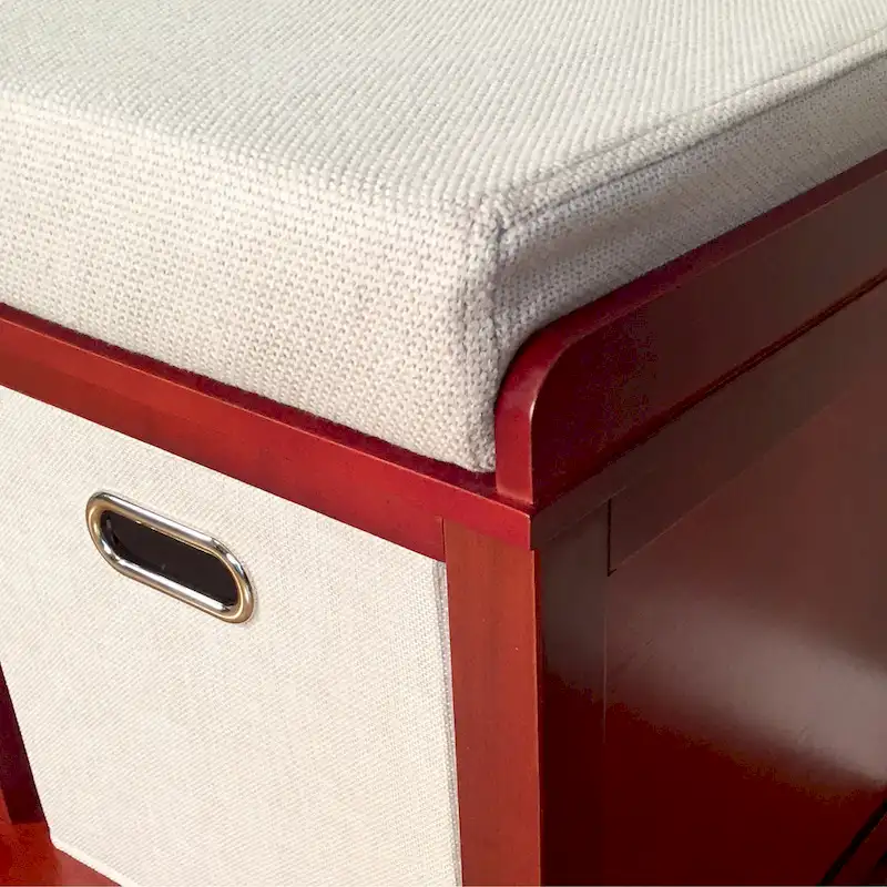 John Louis Home Solid Wood Entryway Bench with 4 Shoe Cubbies Mahogany